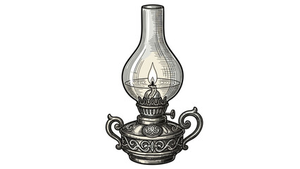 Vintage oil lamp illustration on white background for design elements