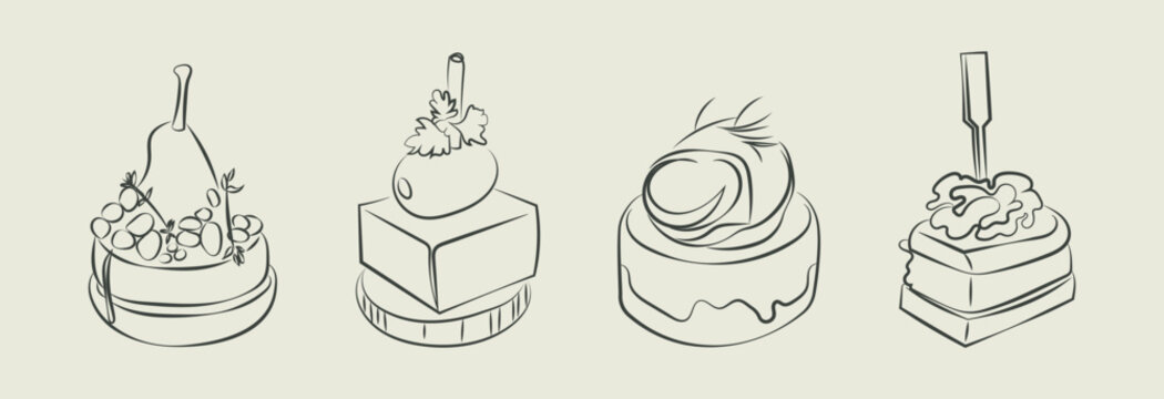 Finger food vector drawings. Food appetizer and snack sketch. Canapes. Suitable for banner, poster, label, menu, flyer. Food - Powered by Adobe