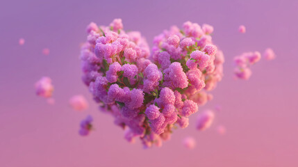Obraz premium Delicate pink blossoms arranged heart on pastel background, romantic spring floral composition symbolizing love and tenderness, perfect for valentines day greeting cards and wedding 
