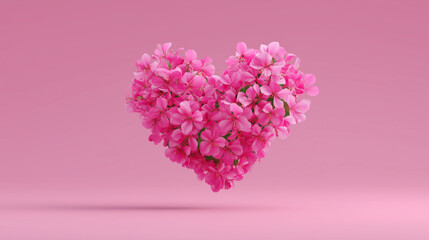 Obraz premium Delicate pink blossoms arranged heart on pastel background, romantic spring floral composition symbolizing love and tenderness, perfect for valentines day greeting cards and wedding 