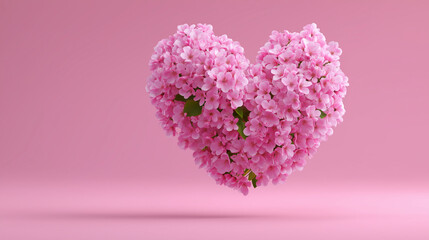 Obraz premium Delicate pink blossoms arranged heart on pastel background, romantic spring floral composition symbolizing love and tenderness, perfect for valentines day greeting cards and wedding 
