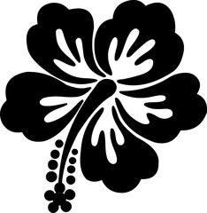 tropical hibiscus flower silhouette with decorative petal veins and stamen icon © Pictures