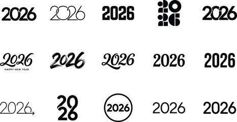 2026 typography logo collection featuring modern, minimal and creative number designs, stylish new year lettering set for branding, posters, calendars, greetings and graphic design projects © Hey There