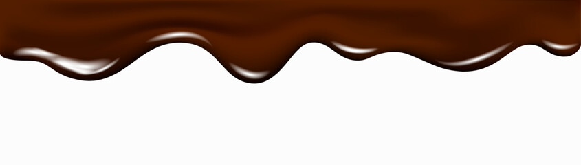 Realistic dark chocolate falling drops, dripping melted liquid cocoa cream.