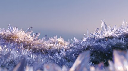 Ethereal Crystal Landscape, Glowing Quartz Pillars Rising from Frozen Ground