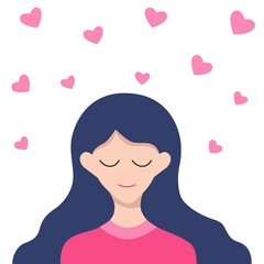 Cartoon Person with Pink Hearts and Loving Vibe