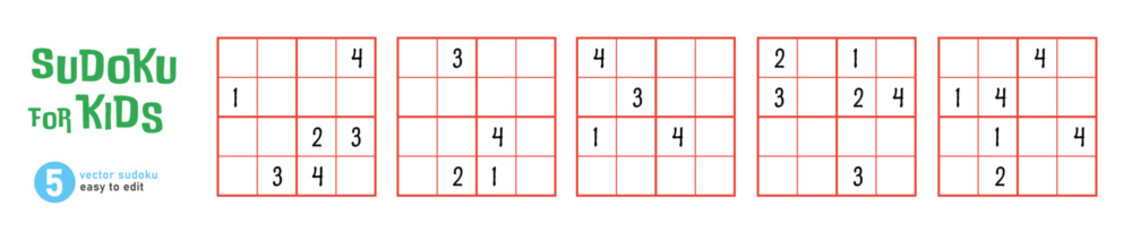 Sudoku for Kids, Logic Game Puzzle Vector Set