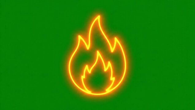 Animated yellow and orange fire flames on green background, flickering and dancing with different shapes and sizes, motion graphics element with animation and video