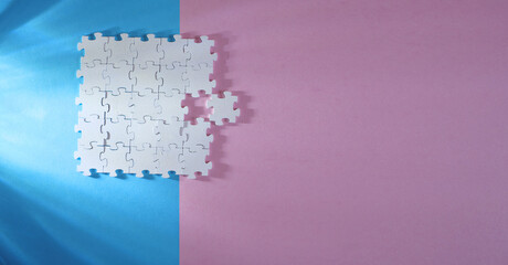 Business concept, innovation, teamwork,recruting, success concept. Jigsaw puzzle pieces on colored background
