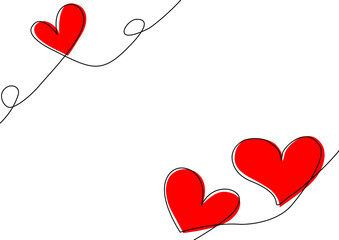 Romantic Valentine's Day vector border with hand drawn hearts and elegant black line art.