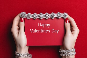 Elegant hand presenting vibrant red card with heartfelt message for Valentine's Day celebration