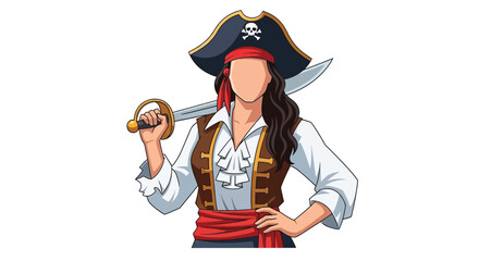 Female pirate character illustration holding a sword with hat and red bandana