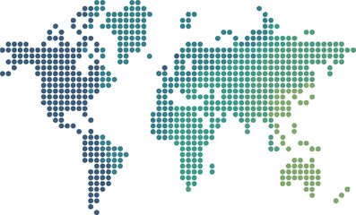 Black halftone dotted blue gradient world map. Vector illustration. Dotted map in flat design. Vector illustration isolated on white background