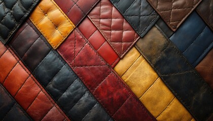 Fototapeta premium Quilted leather in multiple colors stitched together in diagonal pattern. Use for background, texture, or design element in your projects.
