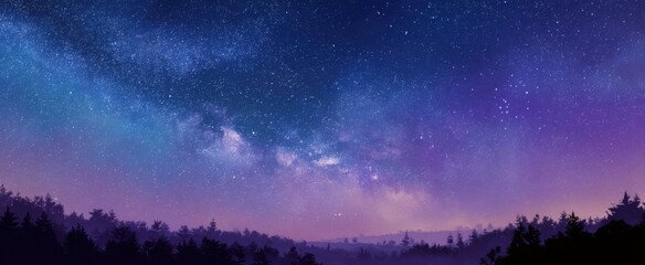 Obraz premium Panoramic view of a night sky over a dark forest