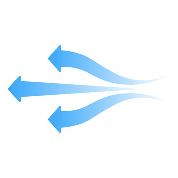 Three Blue Diverging Arrows Vector, Leftward Flow Arrows, Air or Liquid Streams, Gradient Directional Arrows, Movement Illustration, Ventilation Flow Concept, Minimalist PNG Transparent