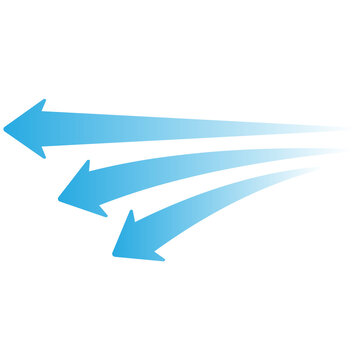 Three Blue Gradient Arrows Moving Left, Parallel Curved Arrows, Speed Motion Flow, Airflow, Data Stream, Directional Movement, Minimalist Modern Vector Illustration PNG Transparent