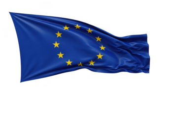 The flag of the european union waving in the wind, isolated on transparent background