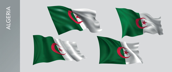 Algeria waving flag set of vector illustration. Orange white green  of Algerian wavy realistic flag as a patriotic symbol