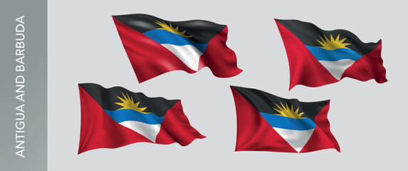 Antigua and Barbuda waving flag set of vector illustration. Orange white green  of Antiguan wavy realistic flag as a patriotic symbol