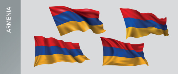 Armenia waving flag set of vector illustration. Orange white green  of Armenian wavy realistic flag as a patriotic symbol
