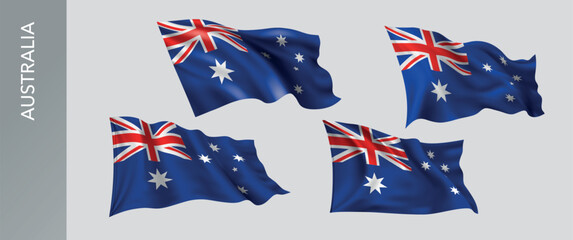 Australia waving flag set of vector illustration. Orange white green  of Australian wavy realistic flag as a patriotic symbol