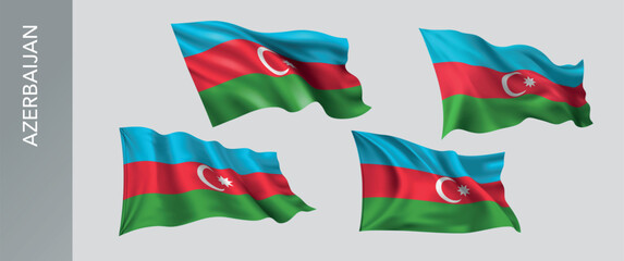 Azerbaijan waving flag set of vector illustration. Orange white green  of Azerbaijani wavy realistic flag as a patriotic symbol