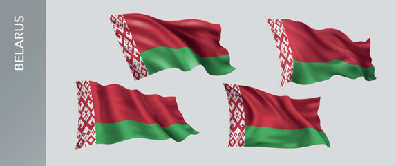 Belarus waving flag set of vector illustration. Red green of Belorussia wavy realistic flag as a patriotic symbol