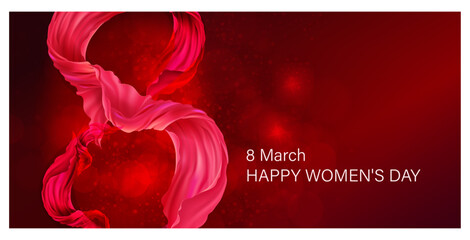 Banner for the International Women's Day. Sale banner, discount card. March 8 on the Red, black and red background. Vector illustration