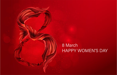 Banner for the International Women's Day. Sale banner, discount card. March 8 on the Red, black and red background. Vector illustration