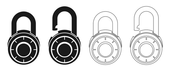 combination padlock icon set vector illustration isolated on white background.