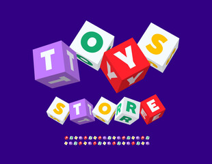 Vector Children board Toys Store. 3D Colorful Cube Font. Kids Blocks Alphabet Letters and Numbers set