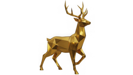 Golden deer sculpture in modern geometric style on black background