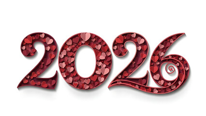 2026 Year in Red Hearts, Valentine's Day Concept with Decorative Numbers