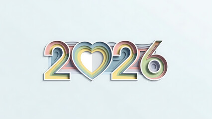 2026 colorful heart shaped number design with rainbow gradient