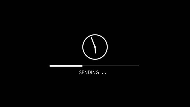 Sending loading animation. Dynamic progress indicator for active system and software task execution on black background. Banking transfer.