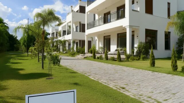 New houses available for purchase in a nice residential area with green spaces and open walkways