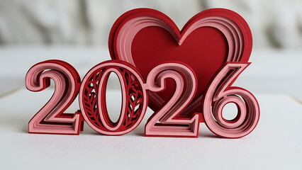 2026 New Year Celebration with Red Heart Decoration
