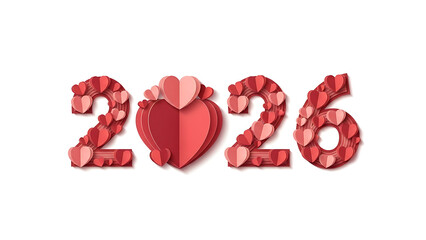 2026 Year of Love and Romance Concept with Red Hearts