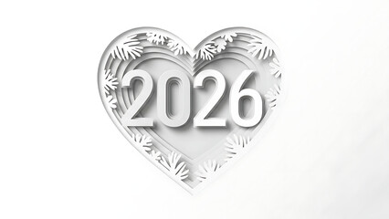 White heart shaped 2026 new year decoration with floral pattern