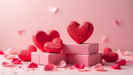 Valentine&rsquo;s Day background featuring hearts, valentines day greeting card, red roses, balloons, and gifts