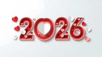 2026 New Year celebration with red and white hearts