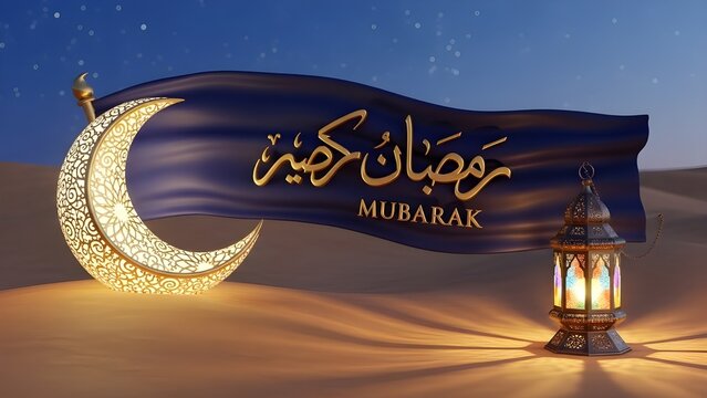 Ramadan  Golden 2026 Greeting with Islamic Mosque Architecture, Stars, and Festive Ornaments
 - Powered by Adobe