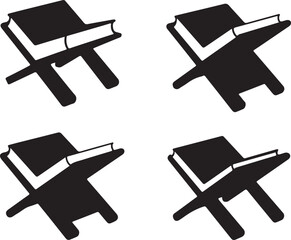 Four open books arranged in a grid pattern simple black and white design