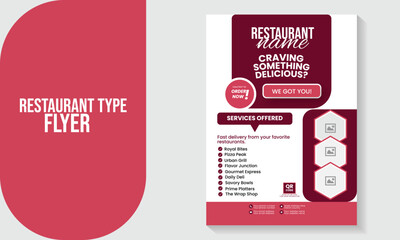 Professional modern red restaurant flyer template and food delivery menu design with creative geometric shapes for culinary business promotion marketing poster and fast food service advertisement leaf