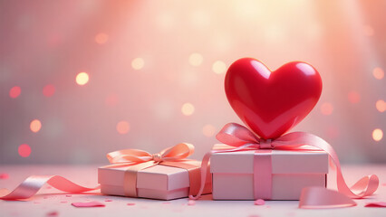 Valentine&rsquo;s Day background featuring hearts, valentines day greeting card, red roses, balloons, and gifts