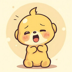 Cute cartoon yellow character expressing immense joy and heartwarming happiness, an adorable infant-like creature radiating pure delight with sweet, innocent charm