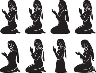 Silhouettes of women kneeling in prayer a symbol of devotion and faith