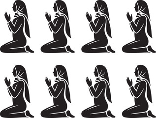 Silhouette of kneeling women in prayer a repeating pattern of devotion