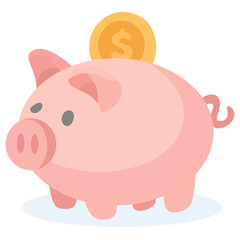 Pink piggy bank with a gold coin on top, concept for financial planning, savings, and investment illustrations